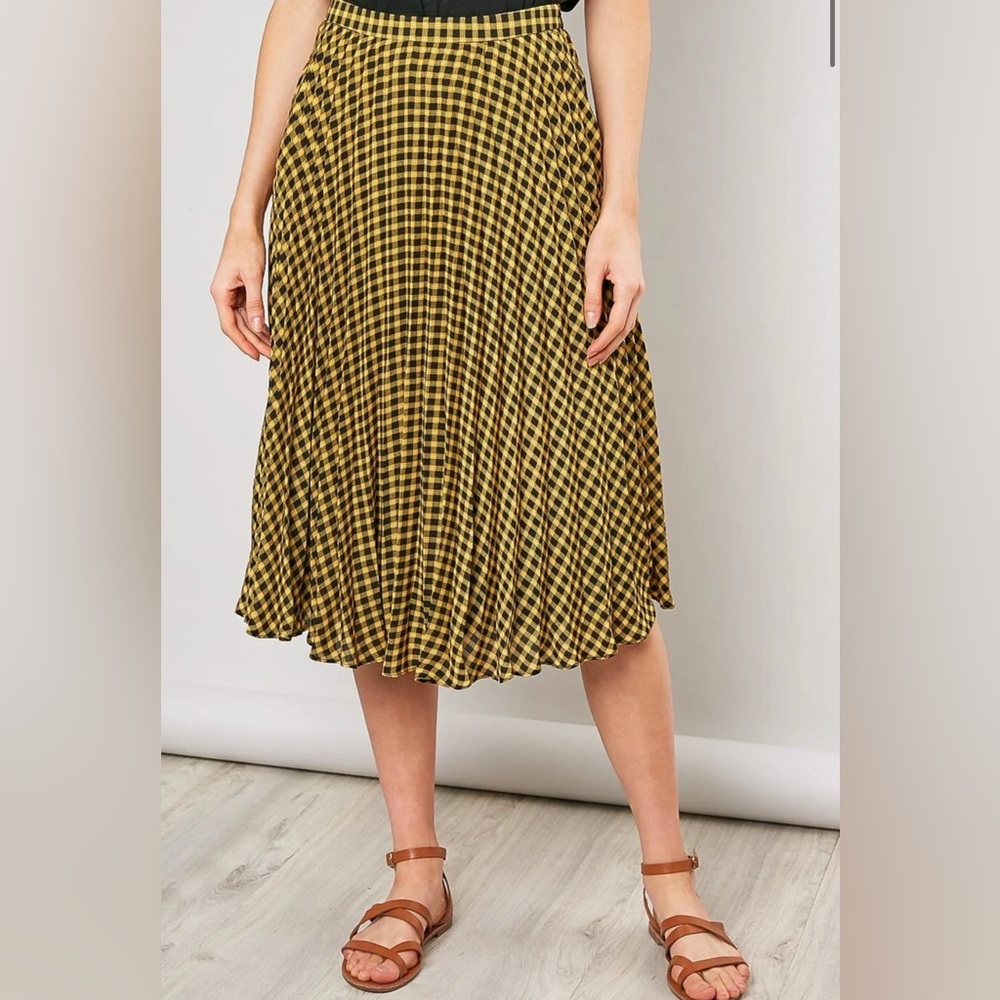 Mustard Seed Black and Yellow Midi A-Line Skirt
